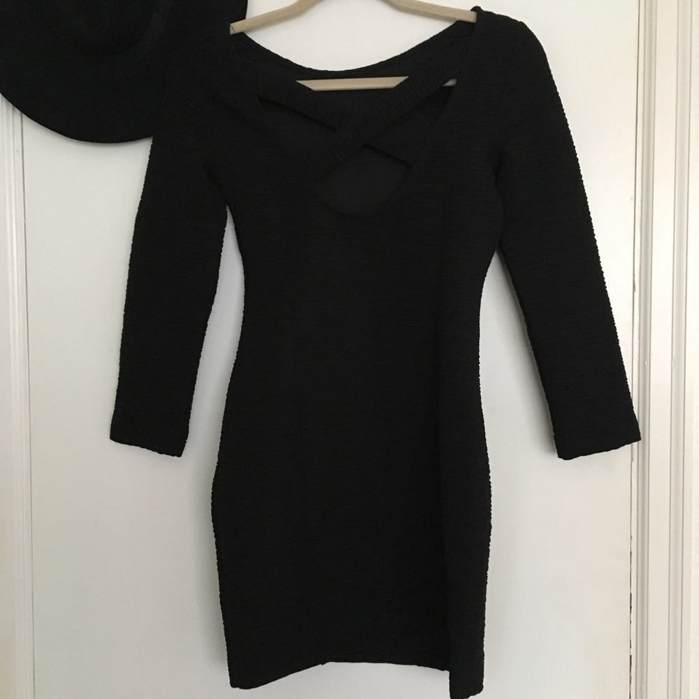 Textured cross back LBD dress